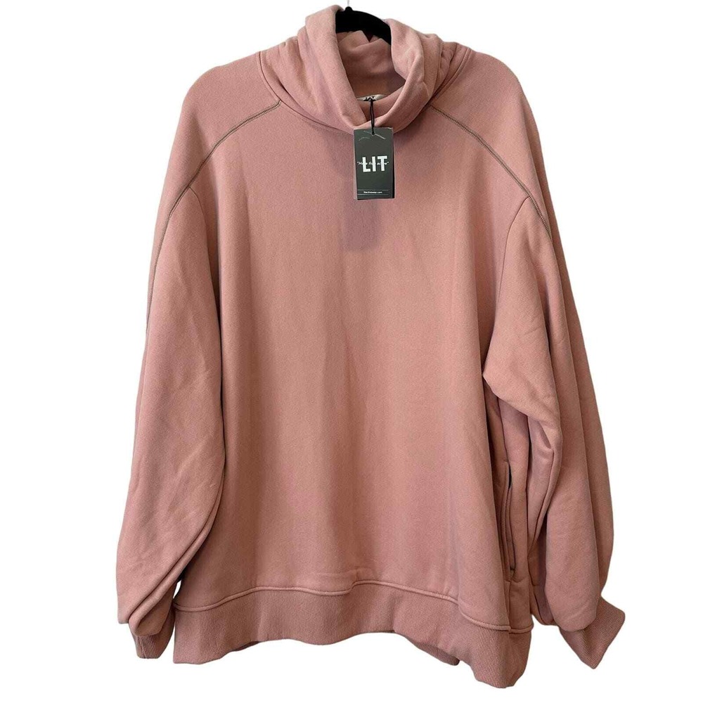 NWT LIT Activewear Medium Sweatshirt Pink LongSleeve Funnel Neck Oversize Pocket